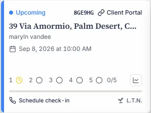 Active client card on the agent dashboard showing identity, relationship stage, current status, next action, and module progress