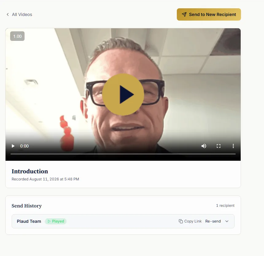 Video Messenger showing a thumbnail and send list with weekly seller updates